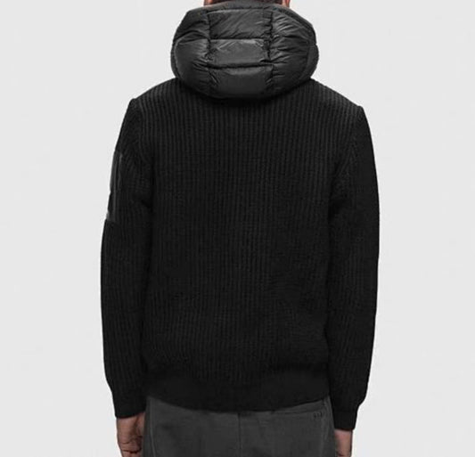 Black cardigan hooded with pocket & logo on sleeves