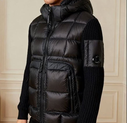 Black cardigan hooded with pocket & logo on sleeves